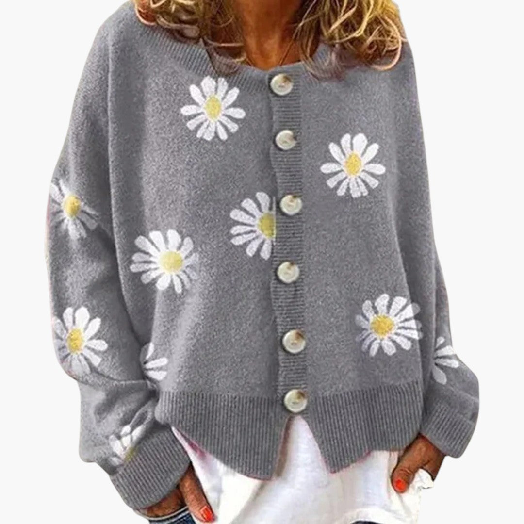 Dame Strikket Vest Med Blomster