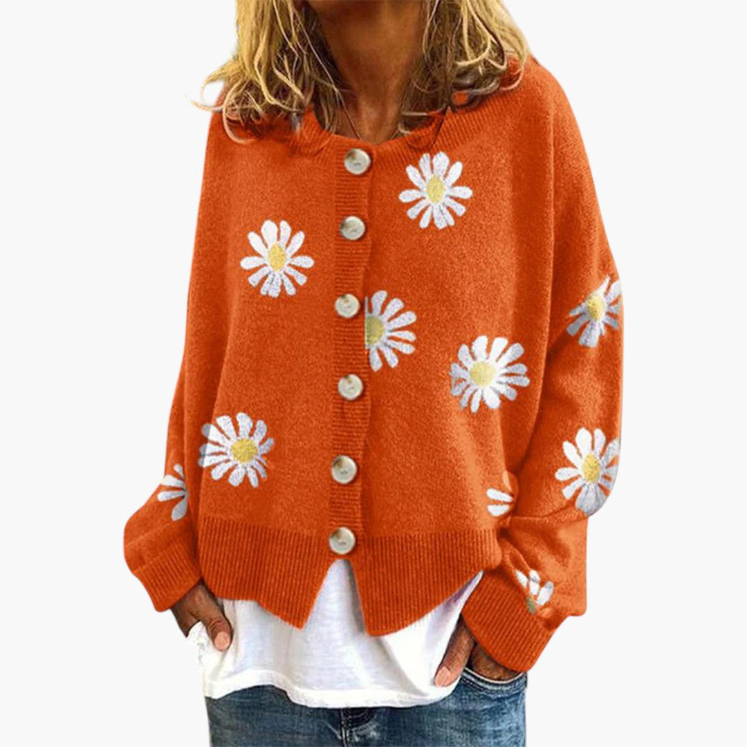 Dame Strikket Vest Med Blomster