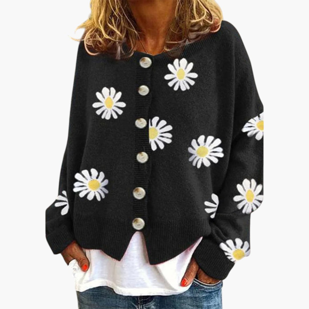 Dame Strikket Vest Med Blomster