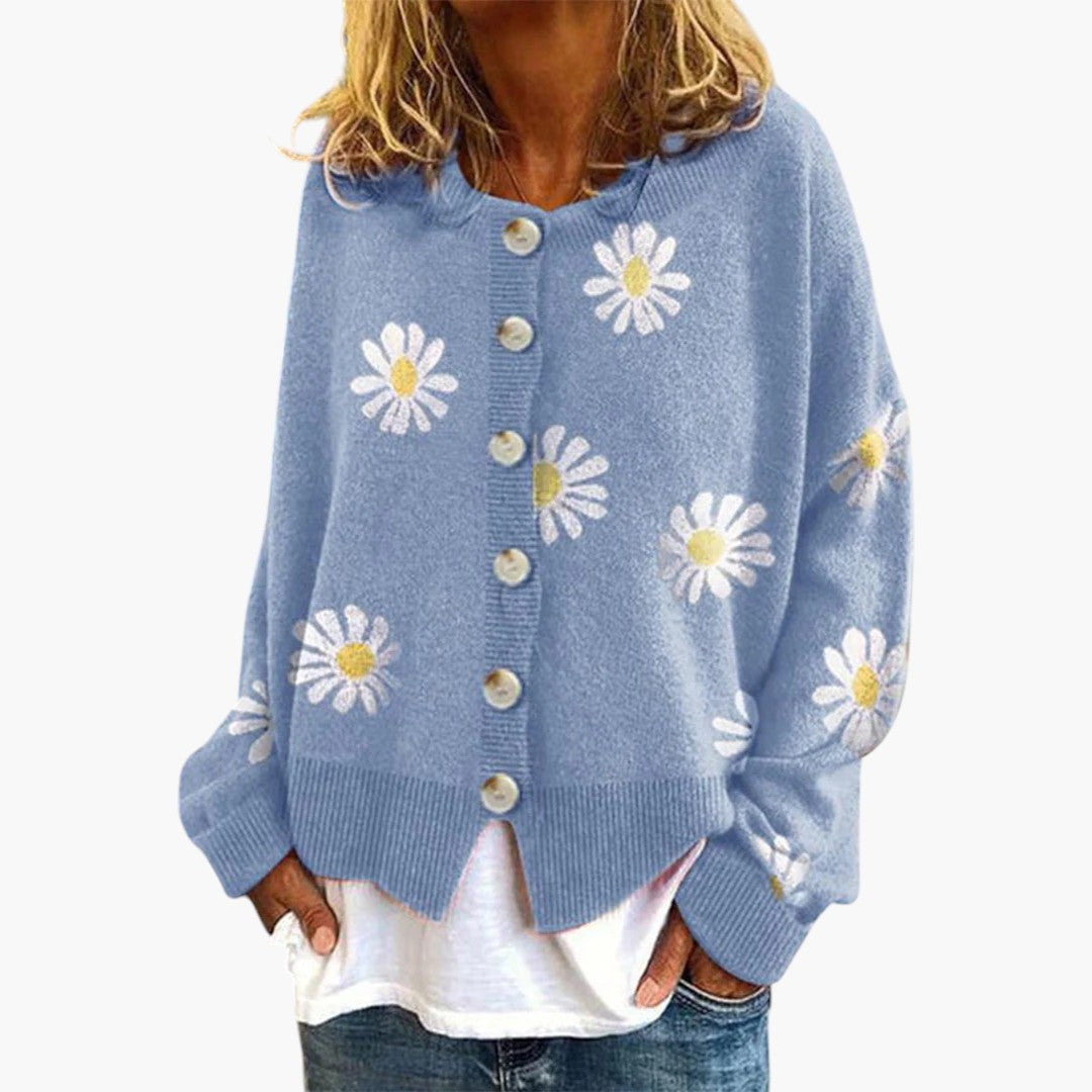 Dame Strikket Vest Med Blomster