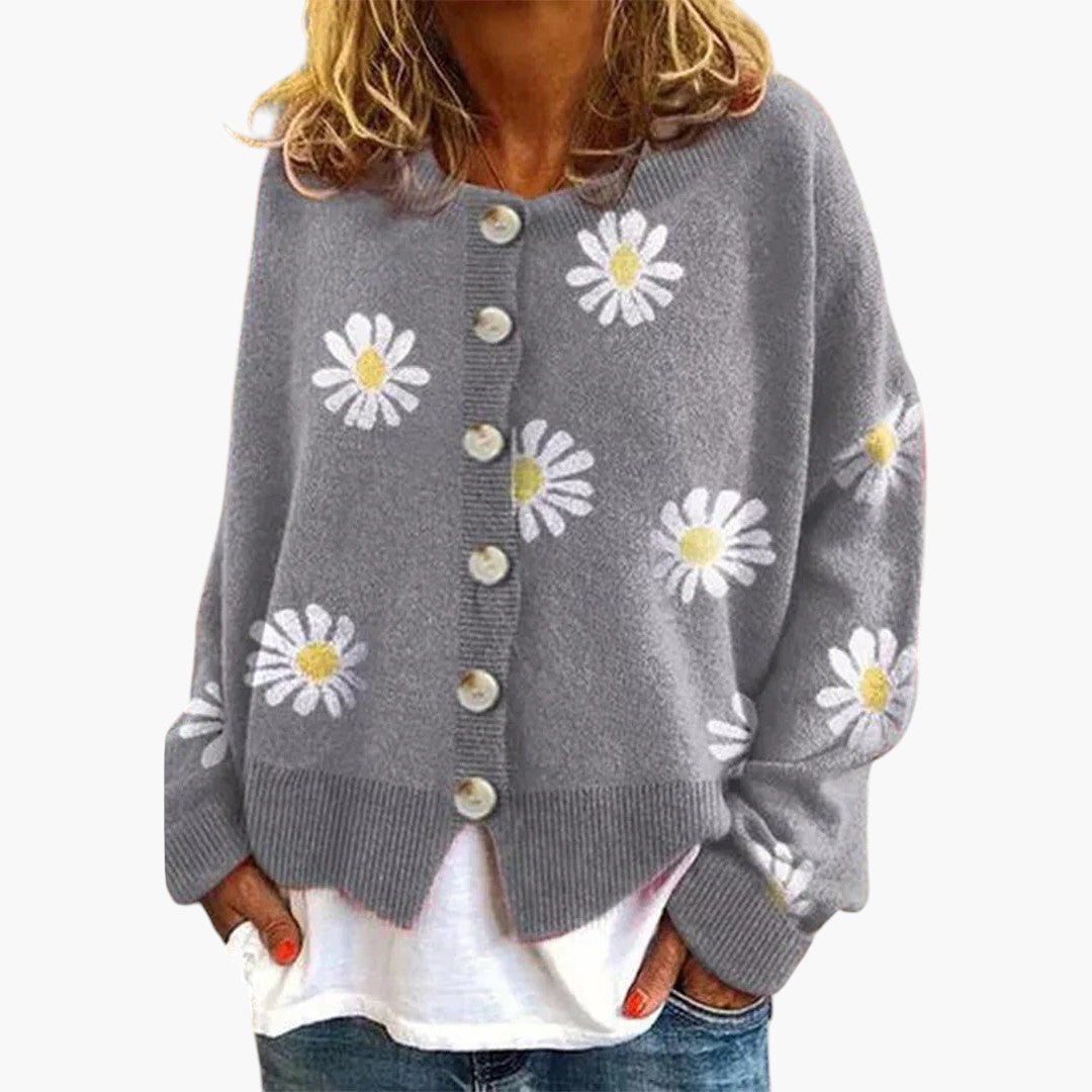 Dame Strikket Vest Med Blomster