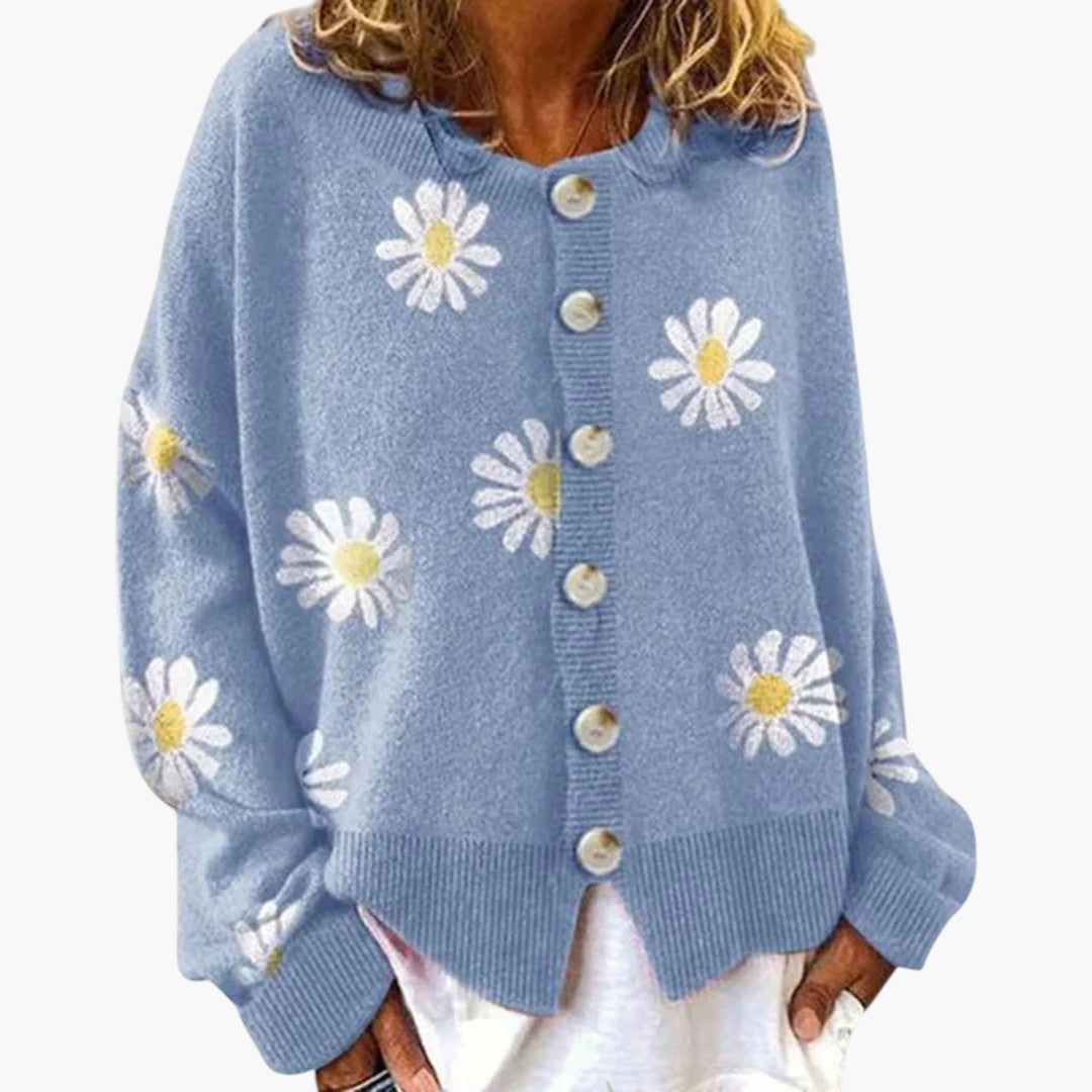 Dame Strikket Vest Med Blomster