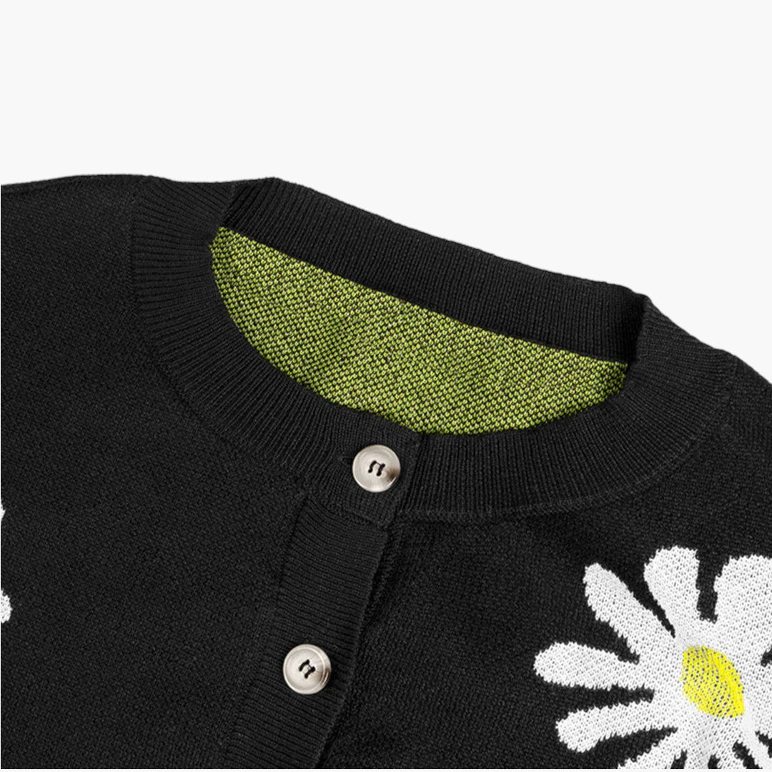 Dame Strikket Vest Med Blomster
