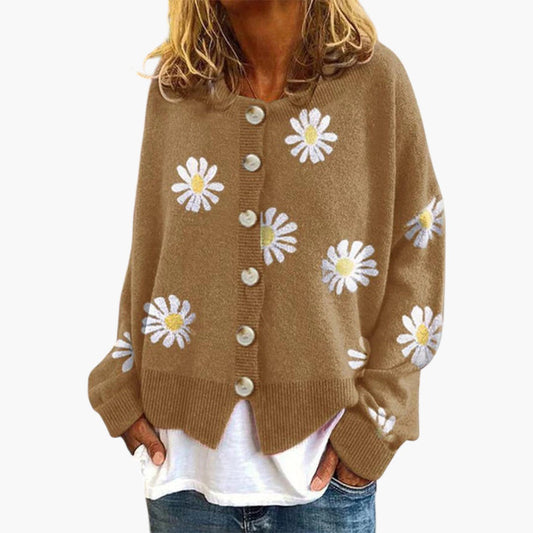 Dame Strikket Vest Med Blomster