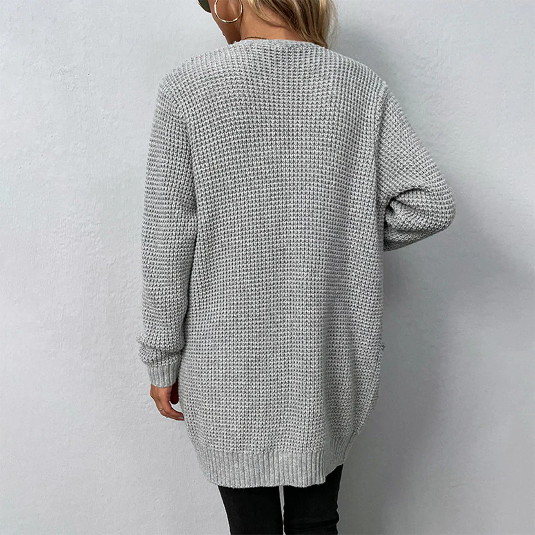 Dames Lang Strikket Vest Med Lommer