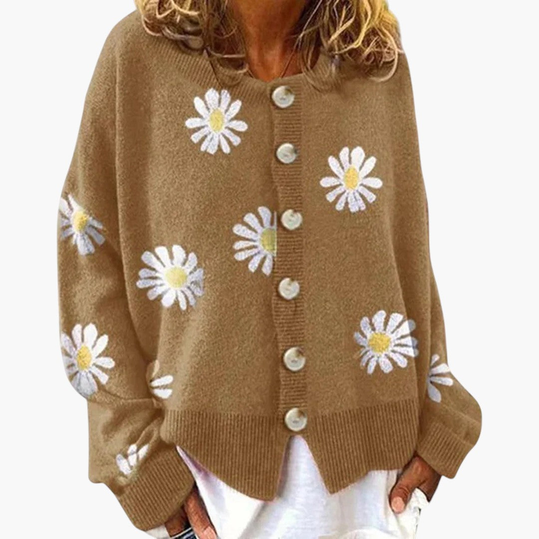 Dame Strikket Vest Med Blomster