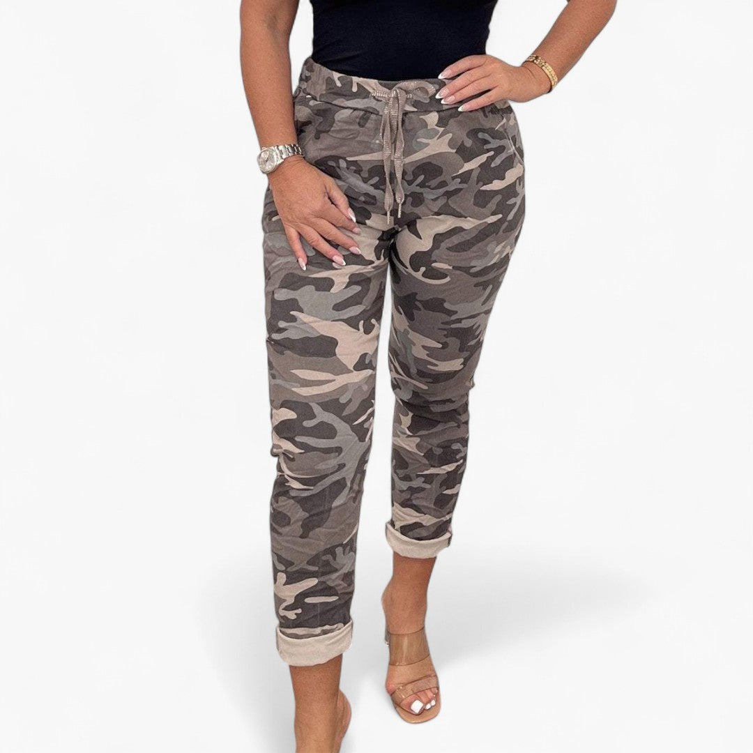 Dame Camouflage Print Bukser